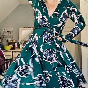 Green Floral Faux Wrap Dress